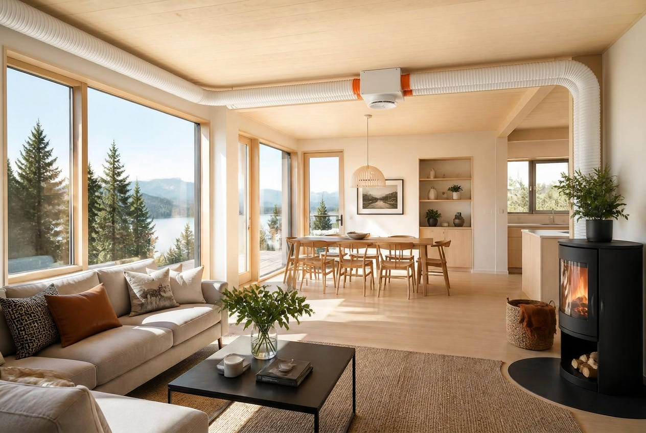 Ljust skandinaviskt hem med frisk inomhusluft och TohusFlex ventilationssystem